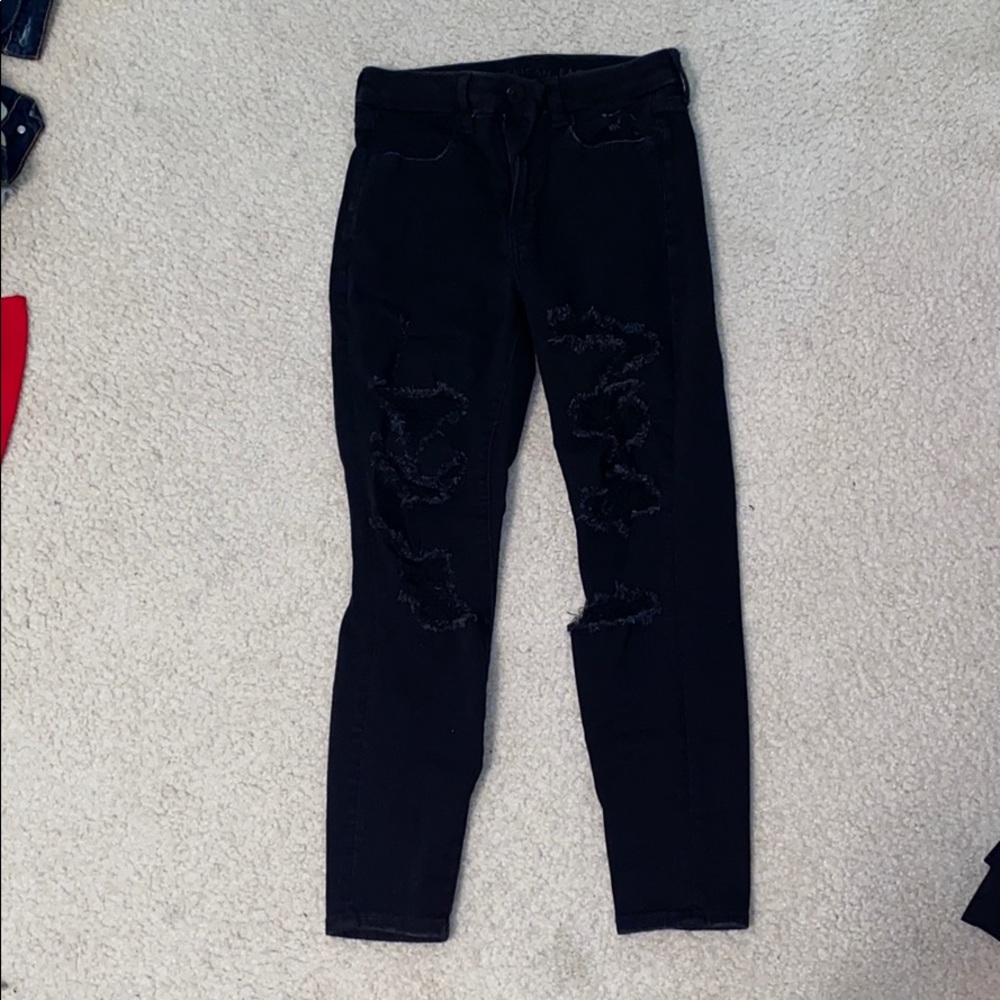 AE black curvy high rise distressedjegging 4xshort